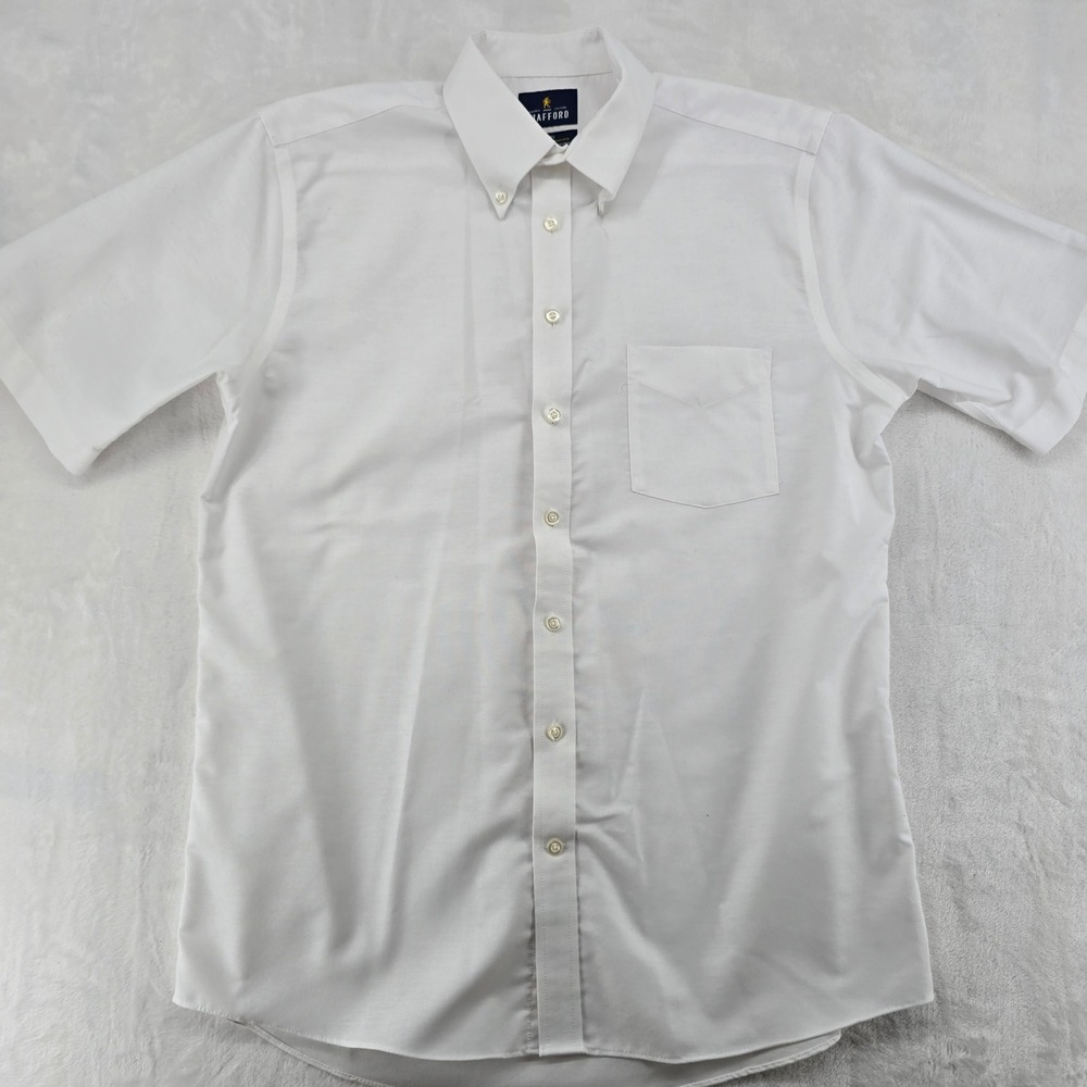 Stafford Dress Shirt Mens 16 Button Down White Travel Wrinkle-Free Oxford